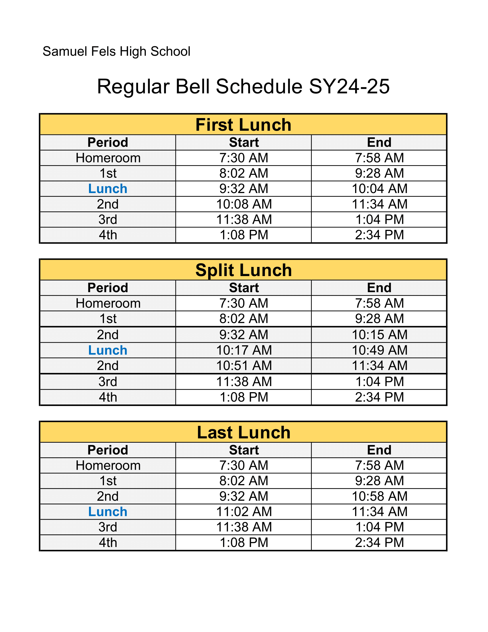 Bell Schedule Samuel Fels High School Bell Schedule Samuel Fels High School